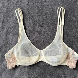 La Perla Bra Mesh Unlined‎ Soft Cup Sheer Lingerie Cream Lace 34 Band Size 2